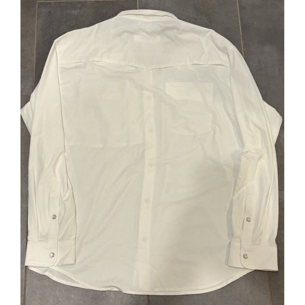 PONCHO White Long Sleeve Pearl Snap Shirt Regular Fit L - Picture 2 of 8